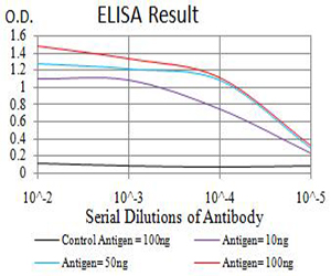 APEX1 / APE1 Antibody - Black line: Control Antigen (100 ng);Purple line: Antigen (10ng); Blue line: Antigen (50 ng); Red line:Antigen (100 ng)