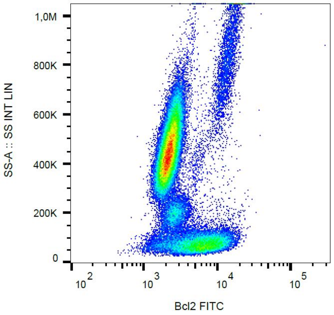 BCL2 / Bcl-2 Antibody - Intracellular staining of human peripheral blood with anti-Bcl2 (Bcl-2/100) FITC.
