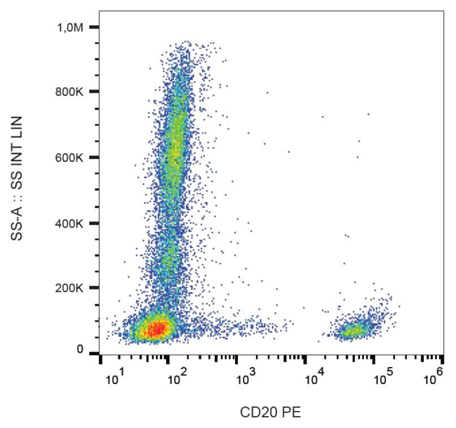 CD20 Antibody - Surface staining of human peripheral blood with anti-CD20 (2H7) PE.