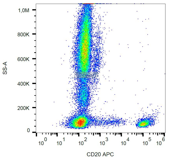 CD20 Antibody - Surface staining of human peripheral blood cells with anti-human CD20 (LT20) APC. 