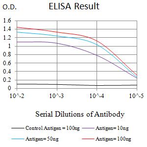 CD30 Antibody - Black line: Control Antigen (100 ng);Purple line: Antigen (10ng); Blue line: Antigen (50 ng); Red line:Antigen (100 ng)