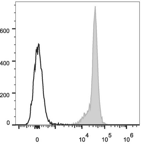 CD45 / LCA Antibody - Rat splenocytes are stained with Anti-Rat CD45 Monoclonal Antibody(APC Conjugated)[Used at 0.05 µg/10<sup>6</sup> cells dilution](filled gray histogram). Unstained splenocytes (empty black histogram) are used as control.