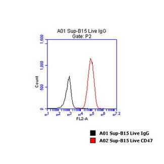 CD47 Antibody - Flow cytometric Analysis of Sup-b15 live cells, using anti-CD47 antibody. (Red), compared to a IgG1 isotype control(Black).