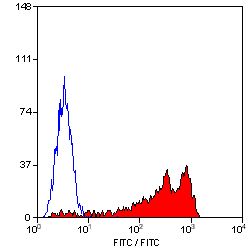 CD52 Antibody - Flow cytometry of human peripheral blood lymphocytes with Rat anti-Human CD52:FITC This image was taken for the unconjugated form of this product. Other forms have not been tested.