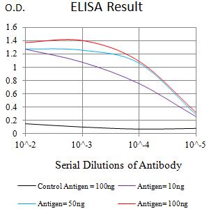 CD72 Antibody - Black line: Control Antigen (100 ng);Purple line: Antigen (10ng); Blue line: Antigen (50 ng); Red line:Antigen (100 ng)