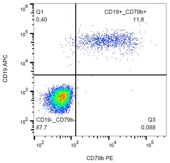 CD79B / CD79 Beta Antibody - Surface staining of CD79b in human peripheral blood with anti-CD79b (CB3-1) PE. 