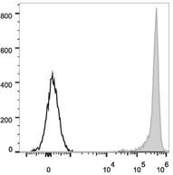 CD90.1 (Mouse) Antibody - Rat thymocytes are stained with Anti-Rat CD90/Mouse CD90.1 Monoclonal Antibody(PE Conjugated)(filled gray histogram). Unstained thymocytes (empty black histogram) are used as control.