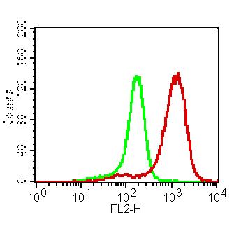 CLEC1A / CLEC-1 Antibody - Fig-1: Cell surface flow cytometry analysis of CLEC1on human PBMC (Monocytes) using 0.5 µg/10^6 Cells of Anti-CLEC1 antibody. Green represent isotype control and red represent Anti human CLEC1 antibody. Goat anti mouse PE conjugated was used as the secondary antibody.