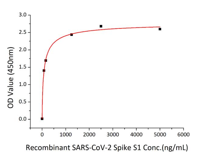 SARS-CoV-2 S1 Protein - Immobilized Recombinant Human ACE2 at 2µg/mL (100 µL/well) can bind Recombinant 2019-nCoV Spike S1-TEVS-hFc-His with a linear range of 78-82.5 ng/mL