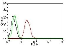 ESR2 / ER Beta Antibody - Flow cytometry testing of MCF-7 cells. Black: cells alone; Green: isotype control; Red: PE-labeled Estrogen Receptor beta antibody (ESR2/686).  This image was taken for the unmodified form of this product. Other forms have not been tested.