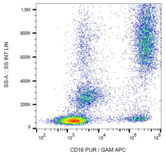 FCGR3A / CD16A Antibody - Surface staining of CD16 in human peripheral blood with anti-CD16 (3G8) purified / GAM-APC.
