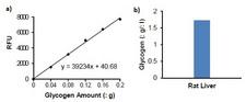 Glycogen Assay Kit - (a) Glycogen Assay Kit standard curve and (b) measurement of Glycogen in rat liver lysate.