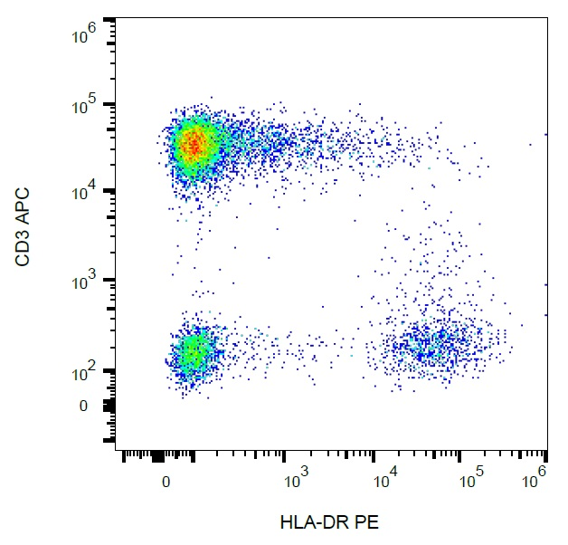 HLA-DR Antibody - Surface staining of HLA-DR in human peripheral blood with anti-HLA-DR (L243) PE.