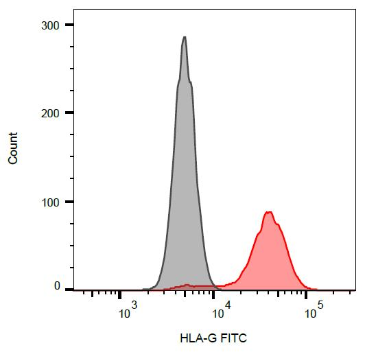 HLA-G Antibody - Surface staining of HLA-G transfected LCL cells with anti-HLA-G (01G) FITC. 