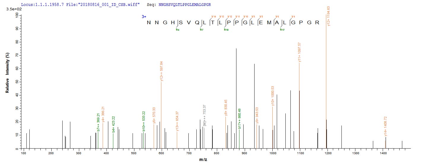 CA9 / Carbonic Anhydrase IX Protein - Based on the SEQUEST from database of E.coli host and target protein, the LC-MS/MS Analysis result of Recombinant Human Carbonic anhydrase 9(CA9), partial could indicate that this peptide derived from E.coli-expressed Homo sapiens (Human) CA9.