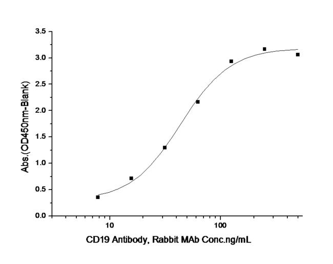 CD19 Protein - Measured by its binding ability in a functional ELISA. Immobilized human CD19at 0.02µg/ml(100µL/well) can bind anti-human CD19 Mab with a linear range of 0.9-500 ng/ml.