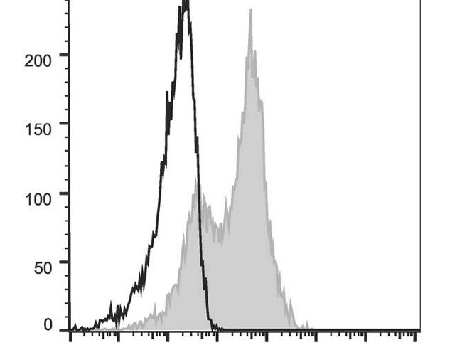 ICAM-1 / CD54 Antibody - C57BL/6 murine splenocytes are stained with Anrti-Mouse CD54 Monoclonal Antibody(AF647 Conjuaged)[Used at 0.2 µg/10<sup>6</sup> cells dilution](filled gray histogram). Unstained lymphocytes (empty black histogram) are used as control.