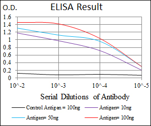 TUBA8 / Tubulin Alpha 8 Antibody - Red: Control Antigen (100ng); Purple: Antigen (10ng); Green: Antigen (50ng); Blue: Antigen (100ng);