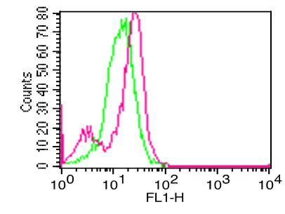 ITGAL / CD11a Antibody - Fig-1: Cell Surface flow analysis of hCD11a in PBMC (Monocyte gated) using 0.5 µg/10^6 cells. Green represents isotype control; red represents anti-hCD11a antibody. Goat anti-mouse FITC conjugated secondary antibody was used.
