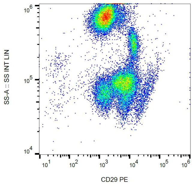 ITGB1 / Integrin Beta 1 / CD29 Antibody - Surface staining of human peripheral blood with anti-human CD29 (MEM-101A) PE.