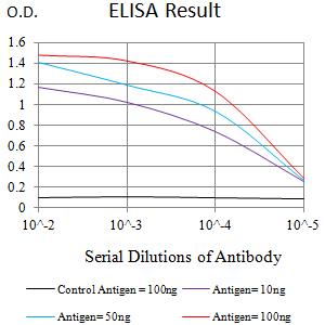 JAM2 Antibody - Black line: Control Antigen (100 ng);Purple line: Antigen (10ng); Blue line: Antigen (50 ng); Red line:Antigen (100 ng)