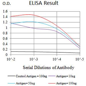LILRA5 Antibody - Black line: Control Antigen (100 ng);Purple line: Antigen (10ng); Blue line: Antigen (50 ng); Red line:Antigen (100 ng)