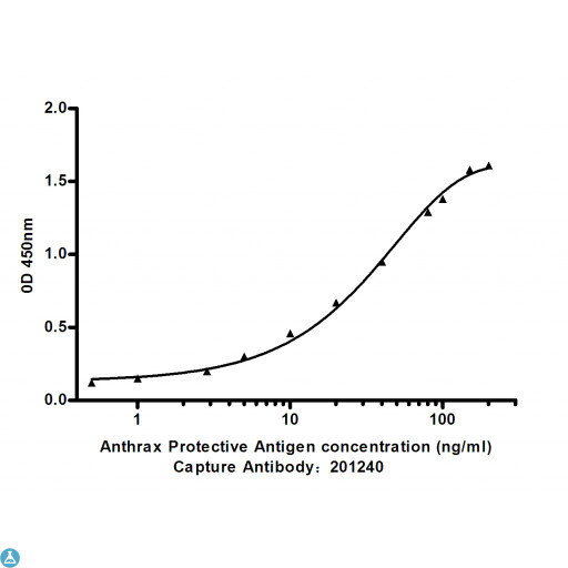 PA / Protective Antigen Antibody - Standard Curve for Anthrax Protective Antigen:Capture Antibody Mouse mAb 201240 to Anthrax Protective Antigen at 4µg/ml and other antibody for detecting.