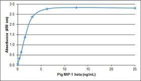 CCL4 / MIP-1 Beta Protein - Recombinant Pig MIP-1 beta detected using Rabbit anti Pig MIP-1 beta as the capture reagent and Rabbit anti Pig MIP-1 beta:Biotin as the detection reagent followed by Streptavidin:HRP.