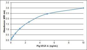 VEGFA / VEGF Protein - Recombinant Pig VEGF-A detected using Goat anti Pig VEGF-A as the capture reagent and biotinylated Goat anti Pig VEGF-A as the detection reagent followed by Streptavidin:HRP.