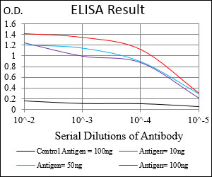 PLIN2 / ADFP / Adipophilin Antibody - Red: Control Antigen (100ng); Purple: Antigen (10ng); Green: Antigen (50ng); Blue: Antigen (100ng);