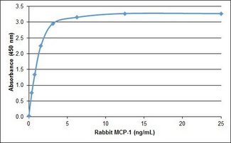 CCL2 / MCP1 Protein - Recombinant Rabbit MCP-1 detected using Goat anti Rabbit MCP-1 as the capture reagent and Goat anti Rabbit MCP-1:Biotin as the detection reagent followed by Streptavidin:HRP.