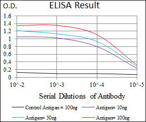 SCGB1A1 / Uteroglobin Antibody - Red: Control Antigen (100ng); Purple: Antigen (10ng); Green: Antigen (50ng); Blue: Antigen (100ng);