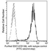 SDC1 / Syndecan 1 / CD138 Antibody - Flow cytometric analysis of Human SDC1(CD138) expression on RPMI8226 cells. Cells were stained with purified anti-Human SDC1(CD138), then a FITC-conjugated second step antibody. The fluorescence histograms were derived from gated events with the forward and side light-scatter characteristics of intact cells.