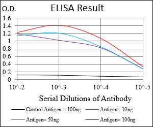 SERPINA7 / TBG Antibody - Red: Control Antigen (100ng); Purple: Antigen (10ng); Green: Antigen (50ng); Blue: Antigen (100ng);