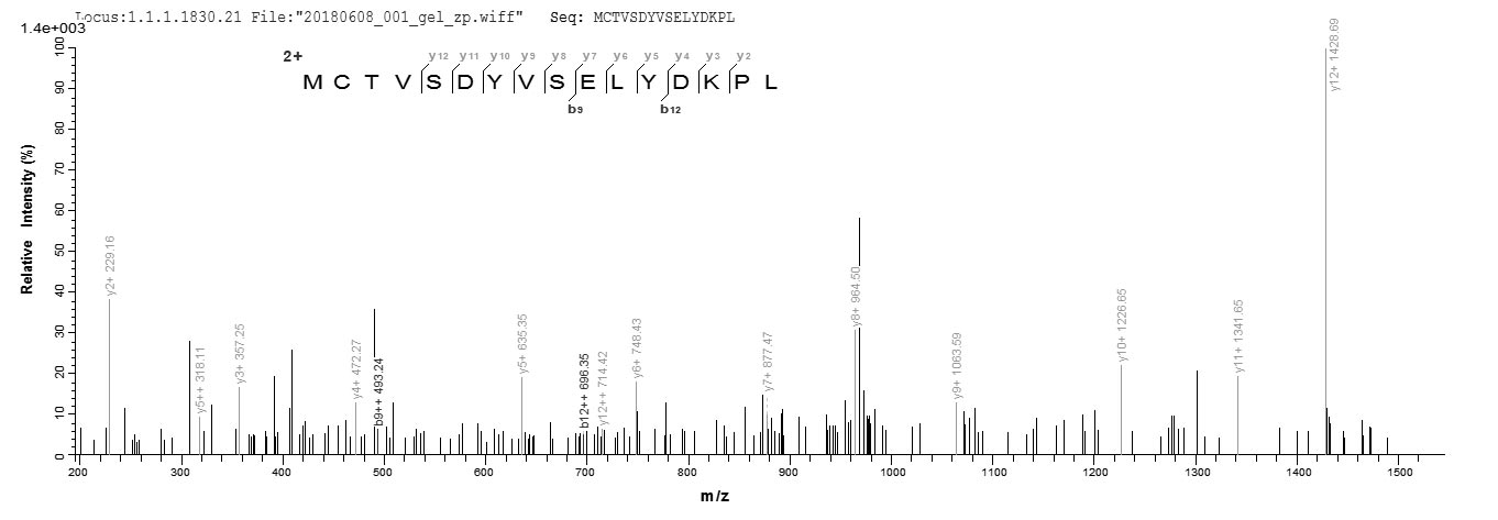 Smallpox-B5R Protein - Based on the SEQUEST from database of Baculovirus host and target protein, the LC-MS/MS Analysis result of Recombinant Truncated plaque-size/host range protein(PS/HR) could indicate that this peptide derived from Baculovirus-expressed Vaccinia virus (strain LC16m8) (VACV) PS/HR.